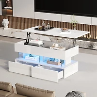 Noble House Lift-Top Coffee Table with LED Light & 2 Drawers,White