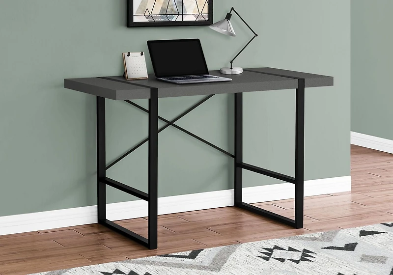 Monarch Specialties Computer Desk, Home Office, Laptop, 48"l, Work, Metal, Laminate, Grey, Black, Contemporary, Modern