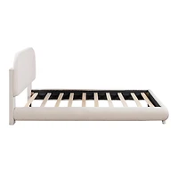 Noble House Lit Plateforme Rembourré en Polaire Teddy Taille Complète avec Tissu Épais, Design Élégant en Forme de Courbe, Beige