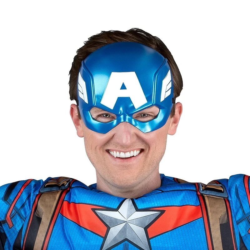 MARVEL Déguisement Captain America pour adulte - Combinaison rembourrée et masque en plastique 3D