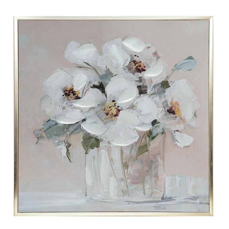 Crystal Art Gallery - White Peonies Gold L-Framed Canvas Farmhouse Style Wall Artwork- 23"x23" <ul><li>Floral framed artwork</li><li>Versatile application</li><li>Farmhouse appeal</li></ul>