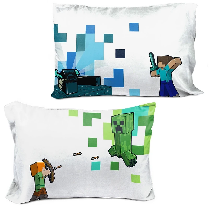 Minecraft Ensemble de Draps 4-Pièces pour Lit 2 Places, 100% Polyester Pour Lit 2 Places