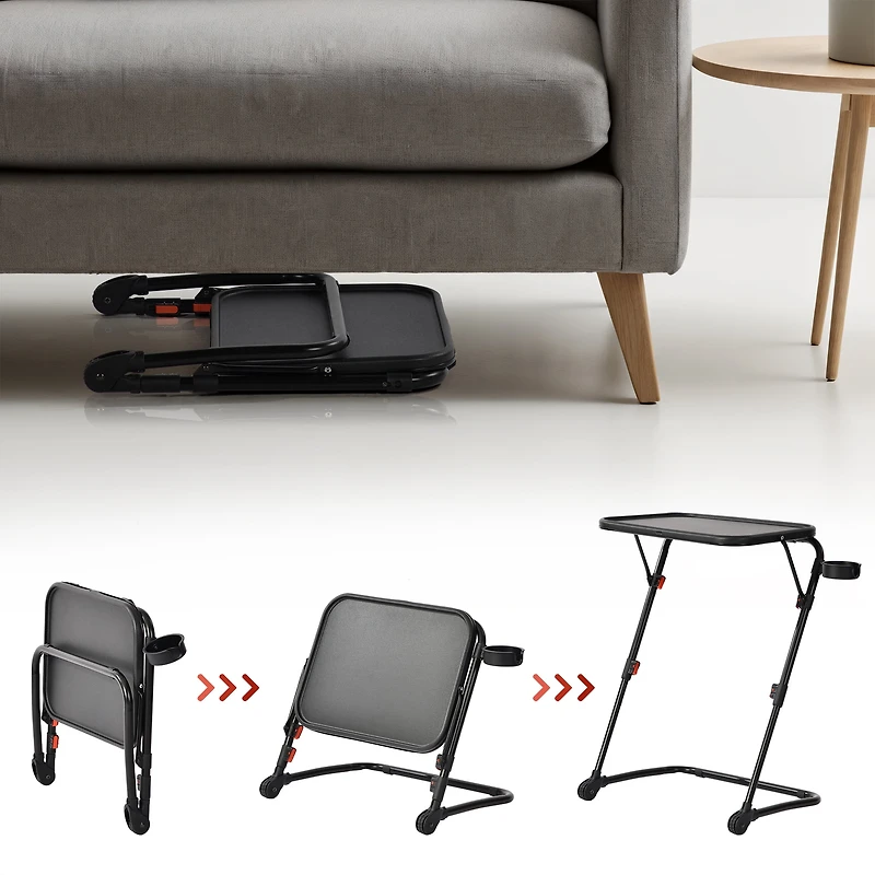 Homy Casa Adjustable TV Tray Table with Fixed Cup Holder and Foldable Design
