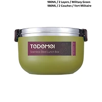 1 L Thermal 2 Layer Stainless Steel Thermal Lunch Container - Military Green, Volume & Colour: 1L  / Miliatry Green
