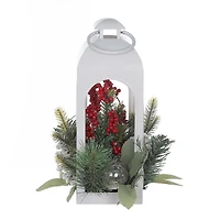 Christmas 15in White Metal Lantern Decor