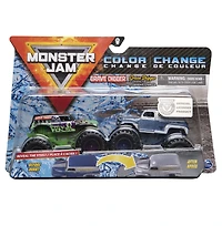 Monster Jam, Monster trucks Grave Digger vs Grave Digger (1984 Retro) officiels qui changent de couleur en métal moulé, échelle 1:64
