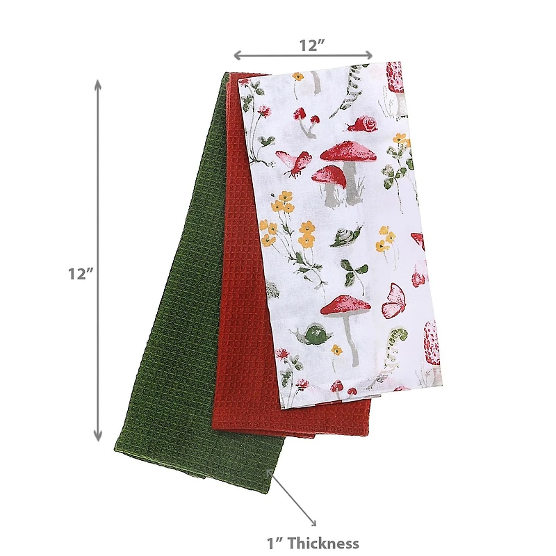 Ensemble De Tissu À Vaisselle De 3 Pcs Champignons - Ensemble De 2