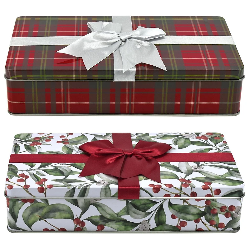 HOLIDAY TIME BOW SQUARE TIN MEDIUM