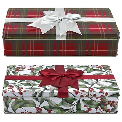 HOLIDAY TIME BOW SQUARE TIN MEDIUM