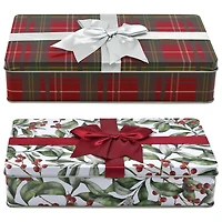 HOLIDAY TIME BOW SQUARE TIN MEDIUM