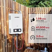 Camplux Pro 1.58 GPM Outdoor Portable Propane Tankless Water Heater, White