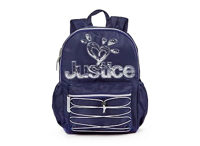 Sac à dos de 17 po à compartiments multiples en nylon de marque Justice ™ pour filles avec logo scintillant et tirettes
