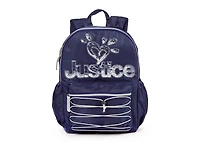 Sac à dos de 17 po à compartiments multiples en nylon de marque Justice ™ pour filles avec logo scintillant et tirettes