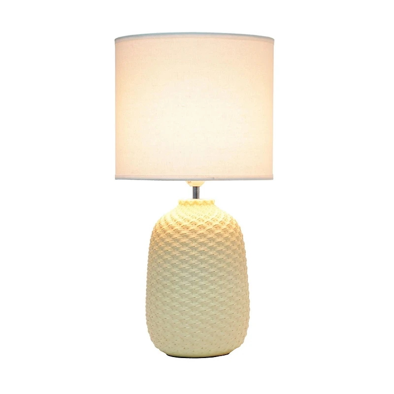 Simple Designs 20.4" Tall Traditional Ceramic Purled Texture Bedside Table Desk Lamp with Fabric Drum Shade for Home Decor, Bedroom, Living Room, Entryway, Office