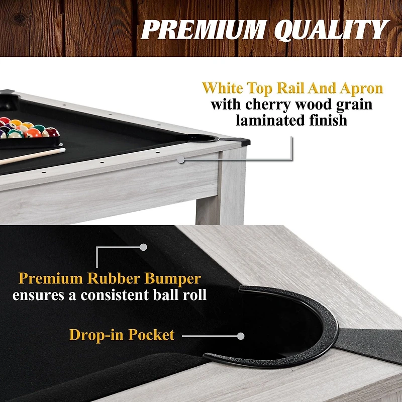 Table 3-en-1 Barrington Monteray : billard, tennis de table et salle à manger avec accessoires + chariot de rangement