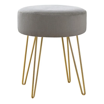 Monarch Specialties Ottoman, Pouf, Footrest, Foot Stool, 14" Round, Fabric, Metal Legs, Grey, Gold, Contemporary, Modern