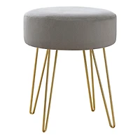 Monarch Specialties Ottoman, Pouf, Footrest, Foot Stool, 14" Round, Fabric, Metal Legs, Grey, Gold, Contemporary, Modern
