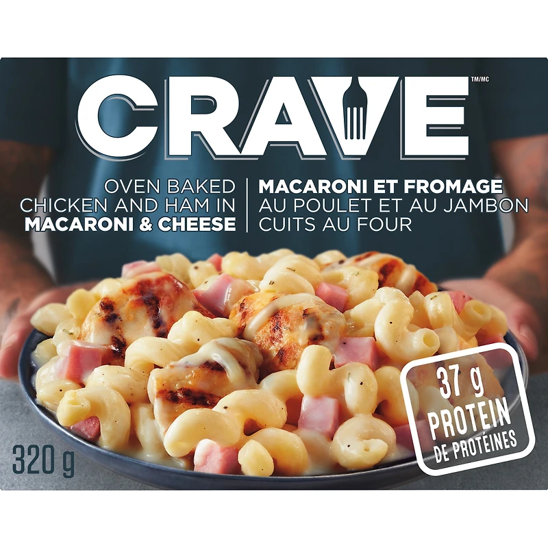 CRAVE Oven Baked Chicken and Ham in Macaroni & Cheese, Frozen, 320g