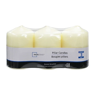 Mainstays Unscented 3PK Ivory Pillar Candles