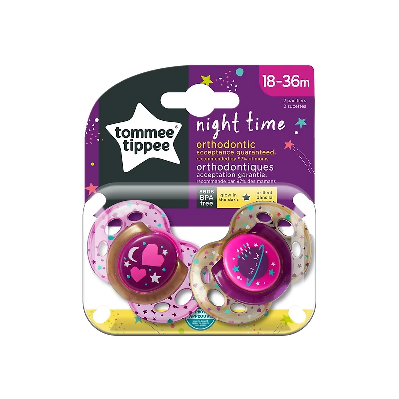 Tommee Tippee Closer to Nature Night Pacifier (Designs Will Vary), 18-36 months, 2 Count