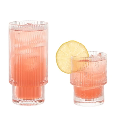 Ensemble de 8 Verres Empilables Ridge – 4 Grands Verres (325 ml) et 4 Petits Verres (185 ml) – Design Moderne, Gain de Place, Lave-Vaisselle