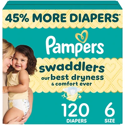 Couches Pampers Swaddlers, absorbantes, gardent bébé au sec et confortable, couche jetable pour bébé sans danger pour la peau, taille 6 (10,4 à [23 à 44 lb])
