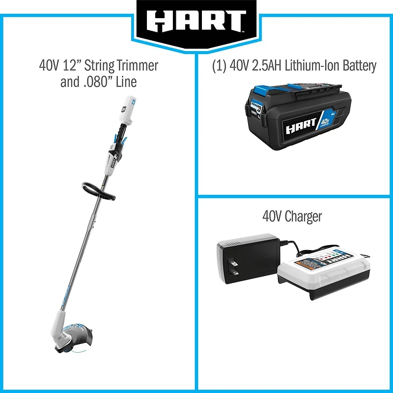 HART 40-Volt Cordless 12-inch String Trimmer Kit (1) 2.5Ah 40V Lithium-Ion Battery