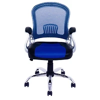 Chaise de bureau pour adulte CorLiving Quinn en similicuir et résille, hauteur d'assise de 48 à 58 cm, avec soutien lombaire, bleu/noir