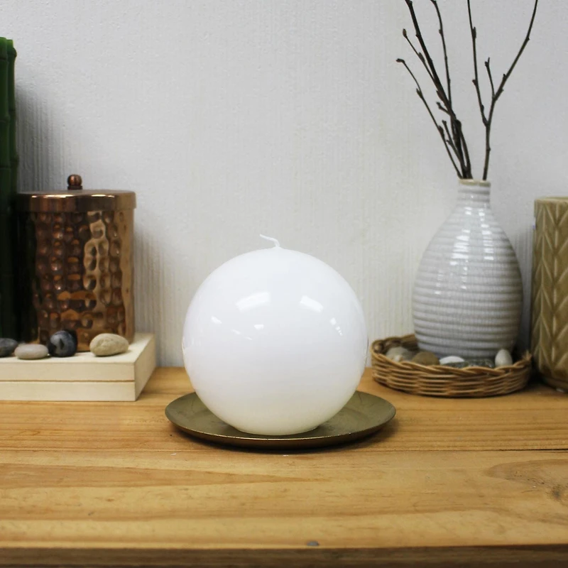 Bougie en forme de boule blanche haute brillance, non parfumée 4"Dia x 4”H