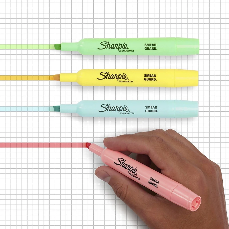 Sharpie Tank Highlighters, Mild Pastel Colours, Assorted, Chisel Tip, 6 Count, Large tip highlighters