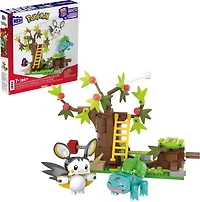 MEGA Pokemon Emolga and Bulbasaur's Charming Woods Building Toy Kit (194 Pieces) for Kids