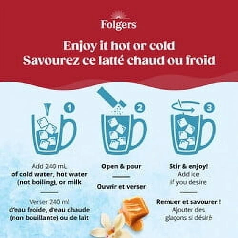 Folgers Hot Or Iced Caramel Drizzle Instant Latte 4 Sachets 120g, 4 x 30g Sachets (Total 120g)