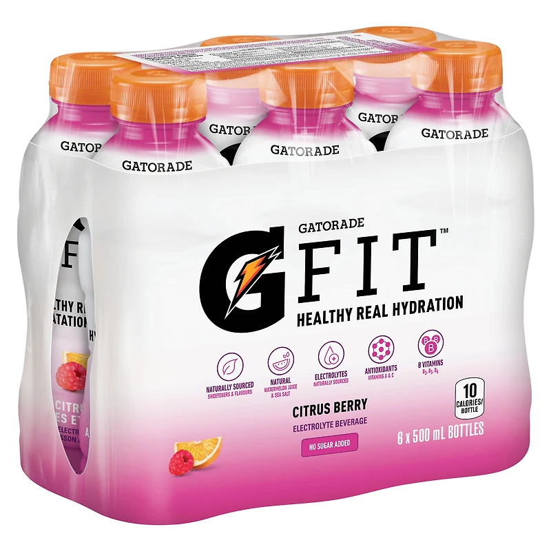 Gatorade Fit Citrus Berry Electrolyte Beverage 6 x 500mL, Bottles