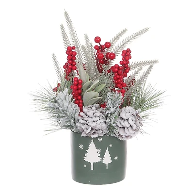 HOLIDAY TIME PL Christmas 12IN Green Cement Pot Arrn, HOLIDAY TIME PL 12IN CEMENT POT ARRN