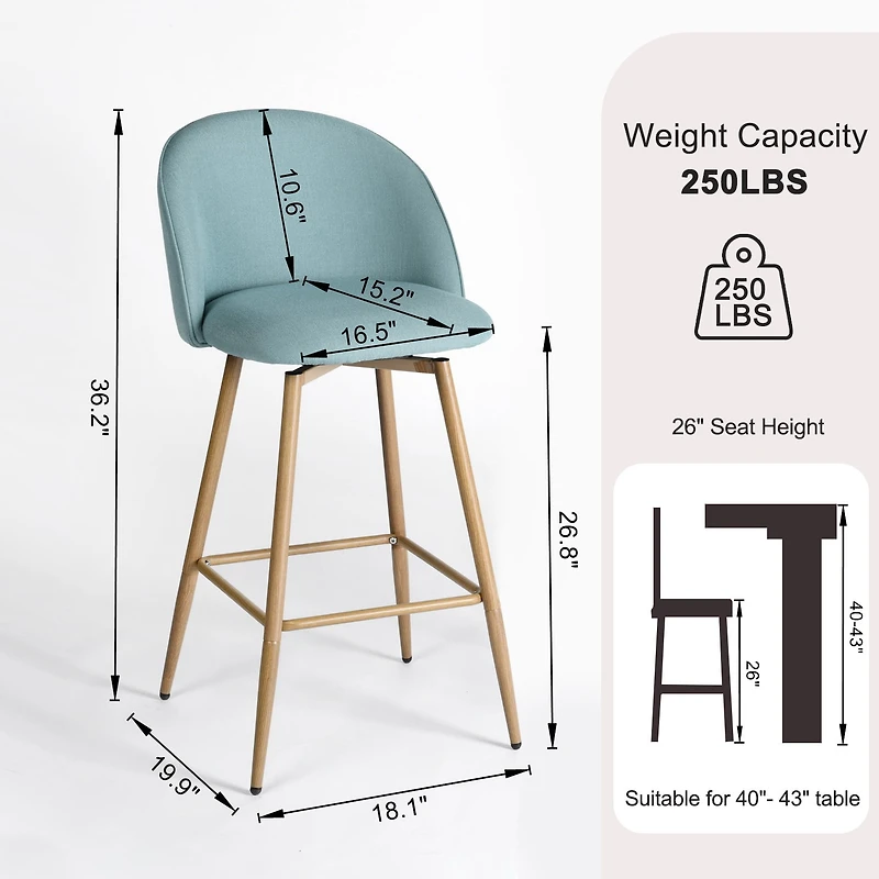 Lot de 4 tabourets de bar modernes Homy Casa, pivotants à 360°, siège rembourré confortable, tissu élégant et pieds en chêne, bleu