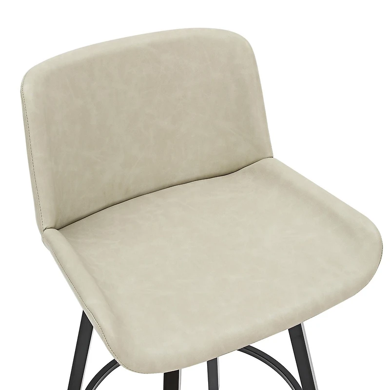 Tabouret de Comptoir, 26 po, avec Siège Pivotant, Jeu de 2, Moderne en Similicuir et Métal - Ivoire d'Époque et Noir