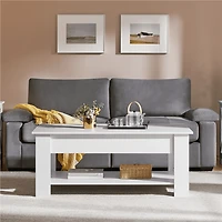 Fullfurnique Lift Top Coffee Table with Large Hidden Compartment and Storage Open Shelf, White
