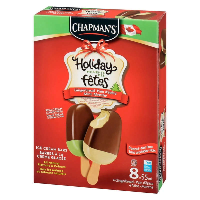 Chapman's Holiday Moments Gingerbread & Mint Ice Cream Bars in a Box, 8 x 55mL