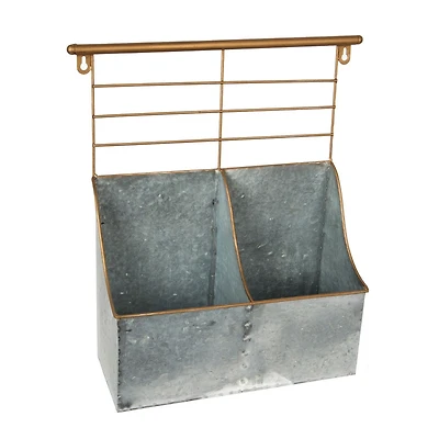 Truu Design, Farmhouse Modern, Galvanized Metal Storage with Two Compartments