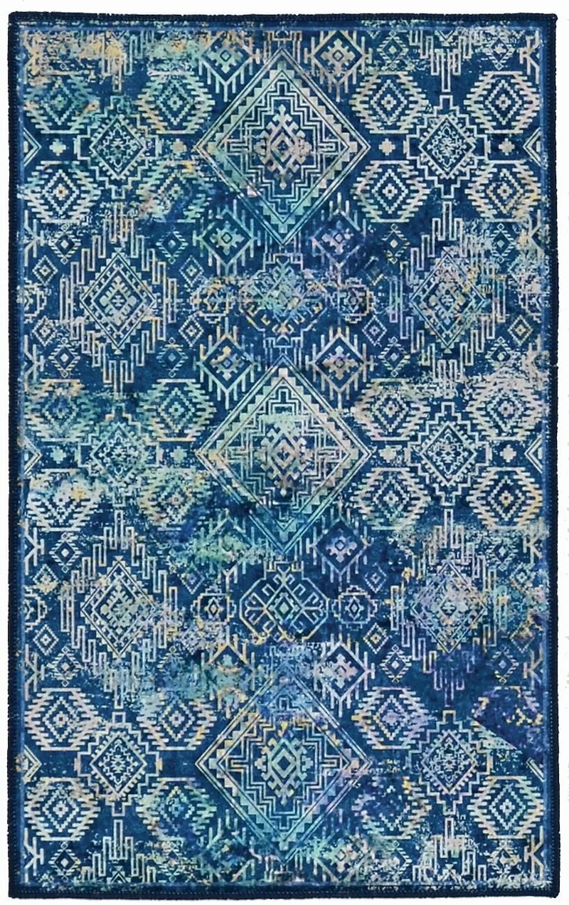 Tapis Emerald Canton bleu & ivoire de 6 pi 7 po x 9 pi 7 po