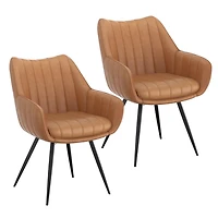 Modern Faux Leather & Metal Swivel Dining & Accent Chair, Set of 2 - Camel & Black