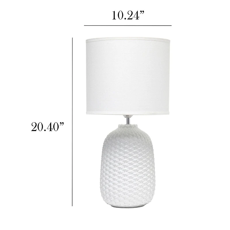 Simple Designs 20.4" Tall Traditional Ceramic Purled Texture Bedside Table Desk Lamp with Fabric Drum Shade for Home Decor, Bedroom, Living Room, Entryway, Office