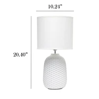 Simple Designs 20.4" Tall Traditional Ceramic Purled Texture Bedside Table Desk Lamp with Fabric Drum Shade for Home Decor, Bedroom, Living Room, Entryway, Office