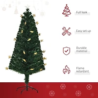 HOMCOM 5 Feet Prelit Artificial Christmas Tree with Fiber Optic LED Light, Holiday Home Xmas Decoration, Green