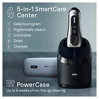 Rasoir électrique Braun Series 8, 4+1 éléments & tondeuse de précision pour poils longs, centre SmartCare 5 en 1, de près & en douceur même sur les barbes denses, étui pour chargement mobile, peau sèc
