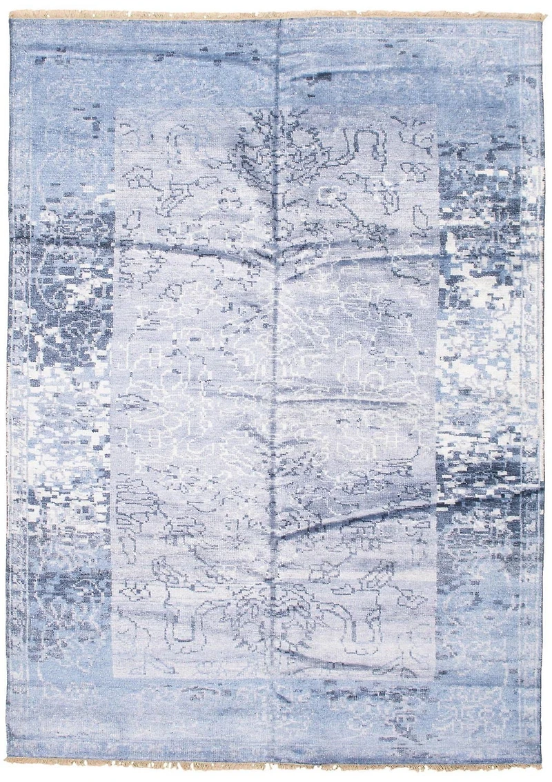 ECARPETGALLERY 6'11" x 9'10" Bordered Jules Oushak Hand-knotted Area Rug for Living Room, Dining Room and Bedroom in Blue