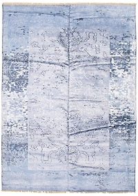 ECARPETGALLERY 6'11" x 9'10" Bordered Jules Oushak Hand-knotted Area Rug for Living Room, Dining Room and Bedroom in Blue