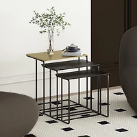Industrial Chic Cast Aluminum 3Pc Accent Table Set - Antique Gold & Black