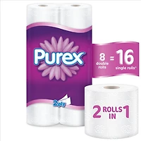 Papier hygiénique Purex doux et épais, hypoallergénique et sans danger pour les fosses septiques, 8 roul. doubles = 16 roul. Simples