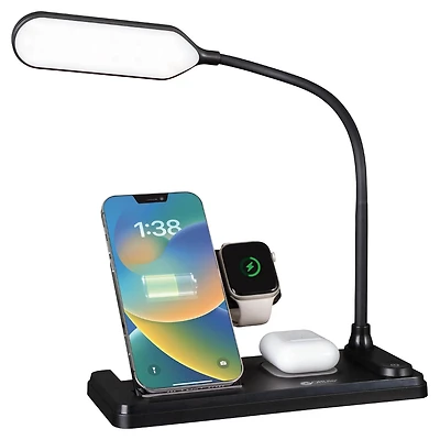 OttLite LED Desk Light with Multi Charging Station, Black, LED Desk Light